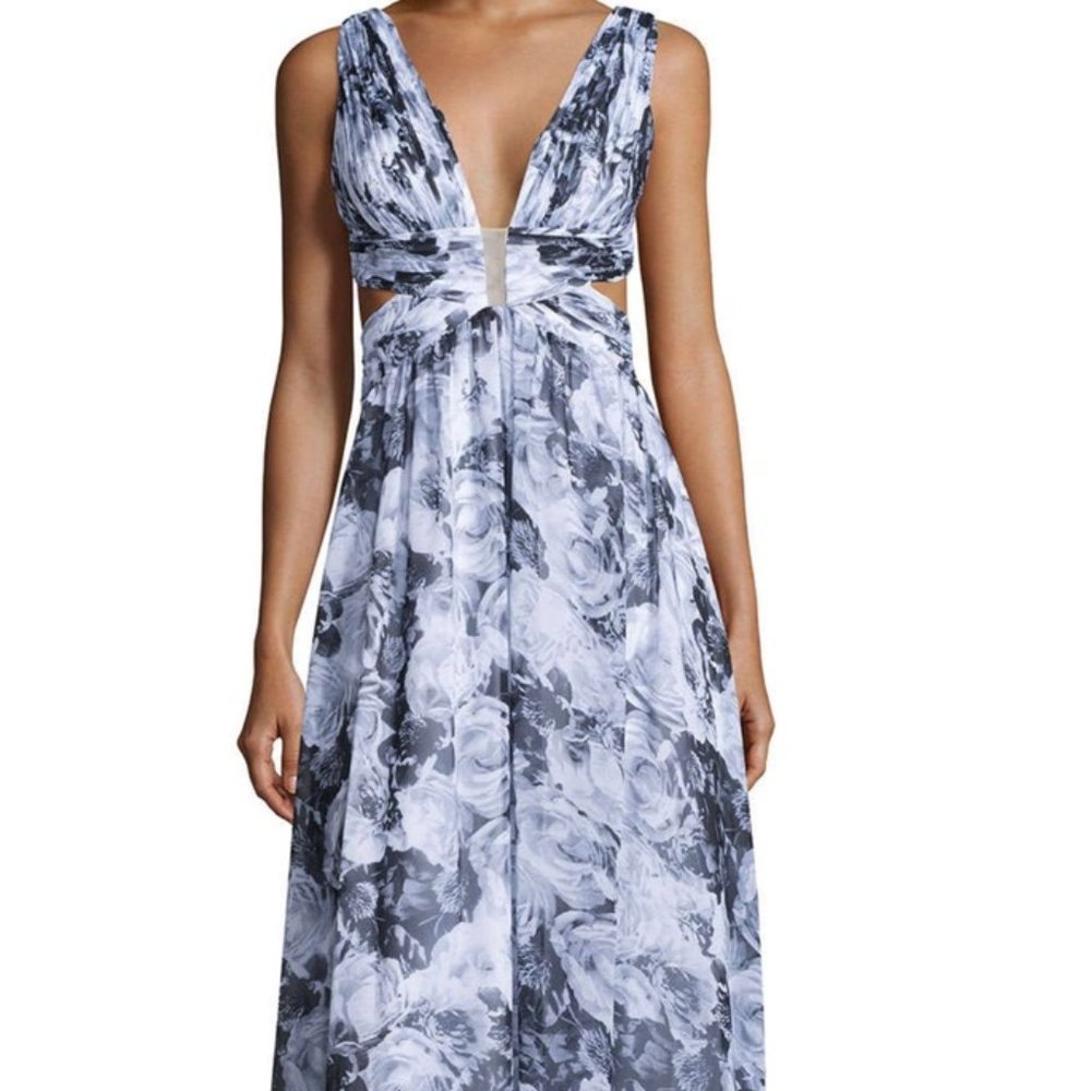 AIDAN by AIDAN MATTOX FLORAL DOUBLE V GOWN